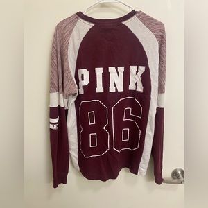 PINK varsity Burgundy and white sweater